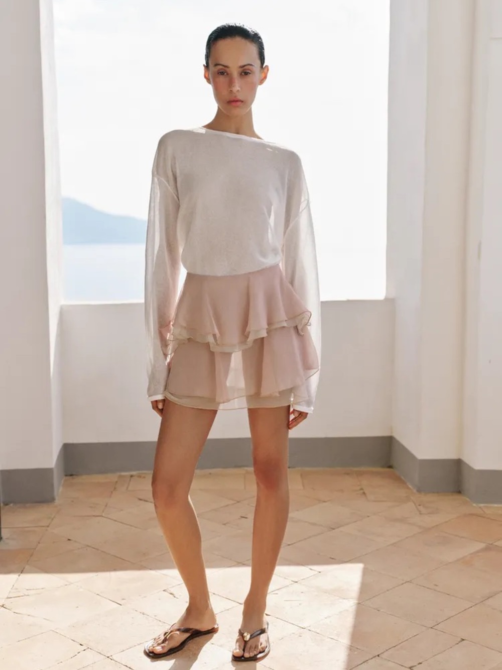 Zara Blush Tiered Ruffle Mini Skirt